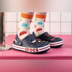 CROCS Navy Clogs with Colorful Charms